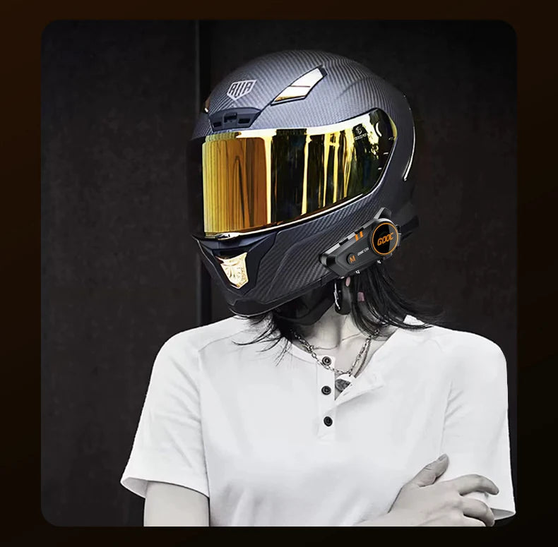 3D-Surround-Headset für Motorradhelme mit starkem Bass, Stereo-Bluetooth, Freisprecheinrichtung, IPX7-Wasserdicht mit dreifarbigem Umgebungslicht
