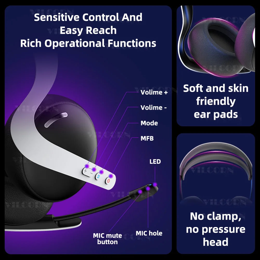 2025 Kabelloses Gaming-Headset mit Mikrofon für PS5 PS4 Switch Mobile PC E-Sport-Kopfhörer mit Geräuschunterdrückung 7.1 Surround Sound