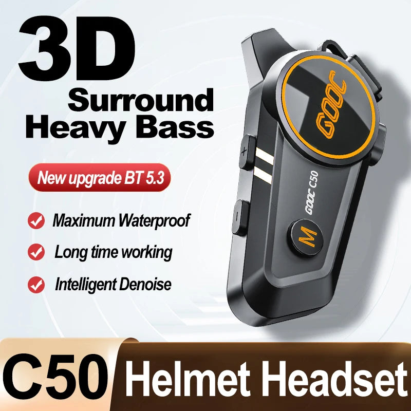 3D-Surround-Headset für Motorradhelme mit starkem Bass, Stereo-Bluetooth, Freisprecheinrichtung, IPX7-Wasserdicht mit dreifarbigem Umgebungslicht