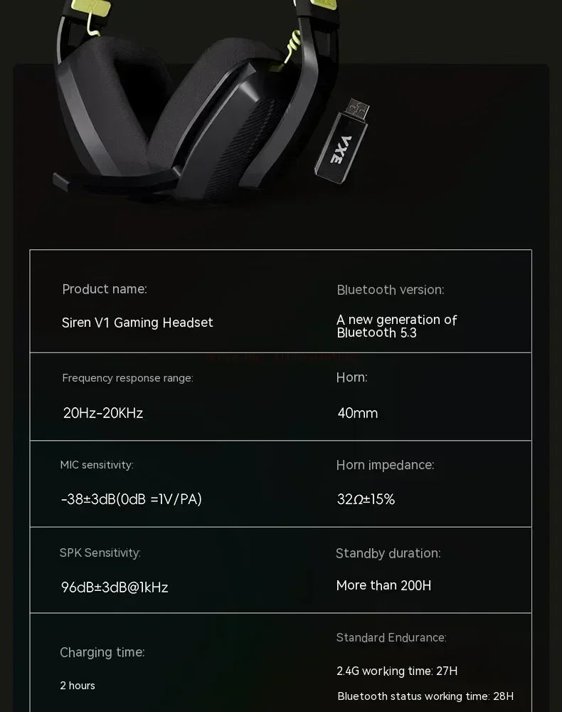 VGN VXE Siren V1 Gaming-Headset, Bluetooth 5.3/2.4g, Tri-Mode, leichter Kopfhörer, geringe Latenz, Esports, Head-Mounted-Headset, Geschenk
