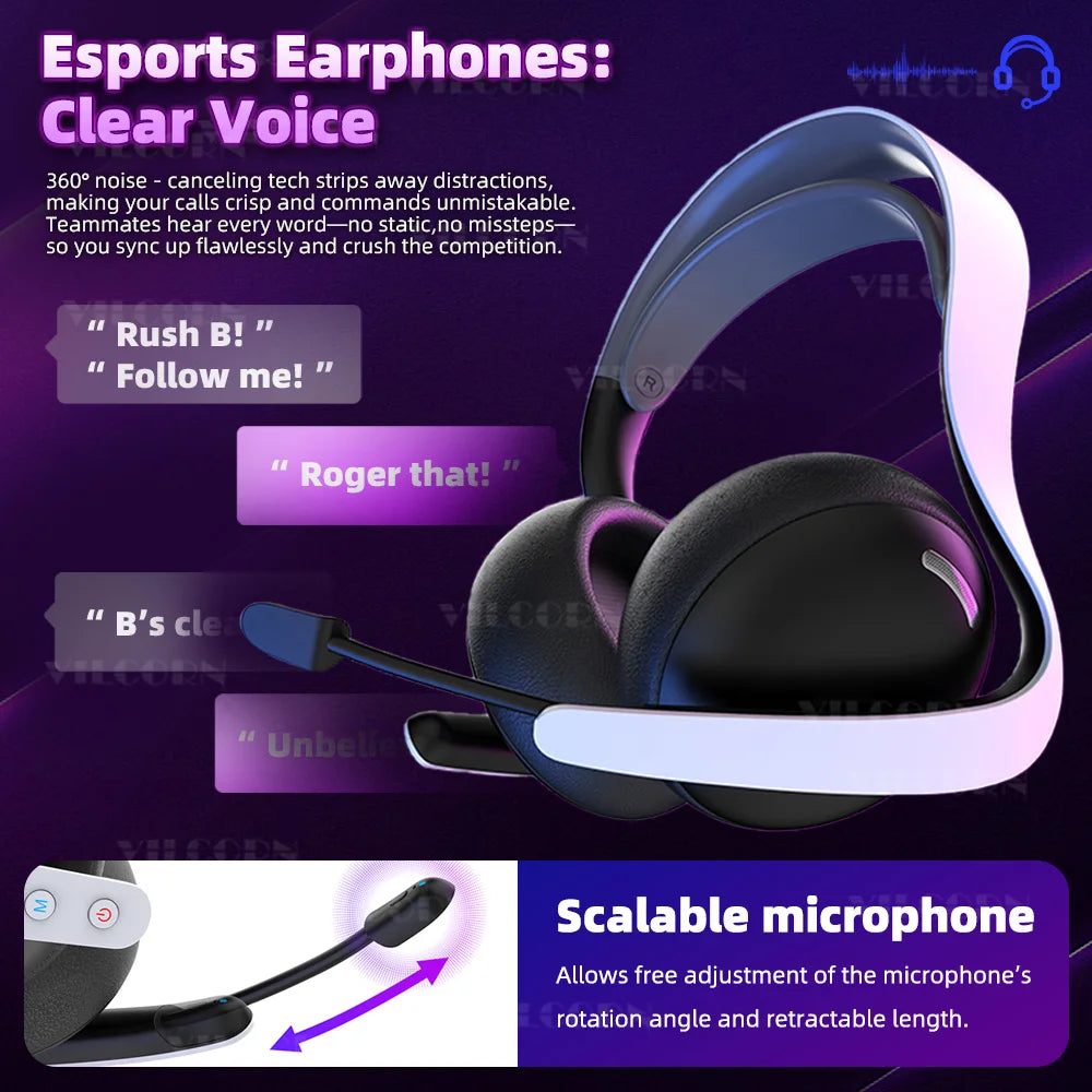 2025 Kabelloses Gaming-Headset mit Mikrofon für PS5 PS4 Switch Mobile PC E-Sport-Kopfhörer mit Geräuschunterdrückung 7.1 Surround Sound