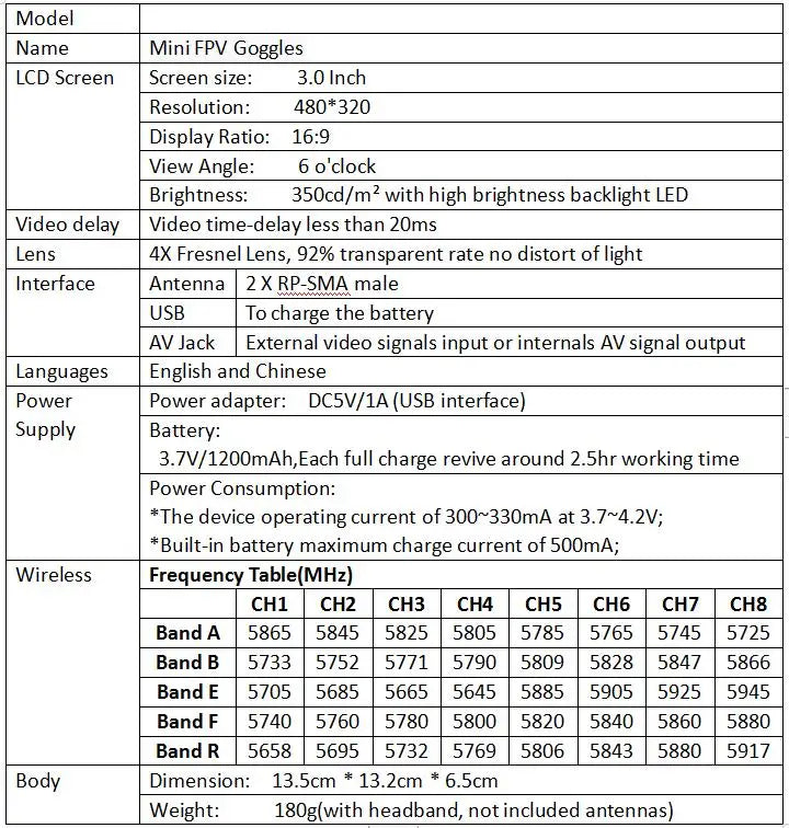 Auf Lager LS-VR009 5,8 GHz FPV-Brille, Video-Headset, 5,8 G 40 Kanäle, HD, 3 Zoll 16:9-Display, Mini-FPV-Brille für RC FPV-Drohnenmodell