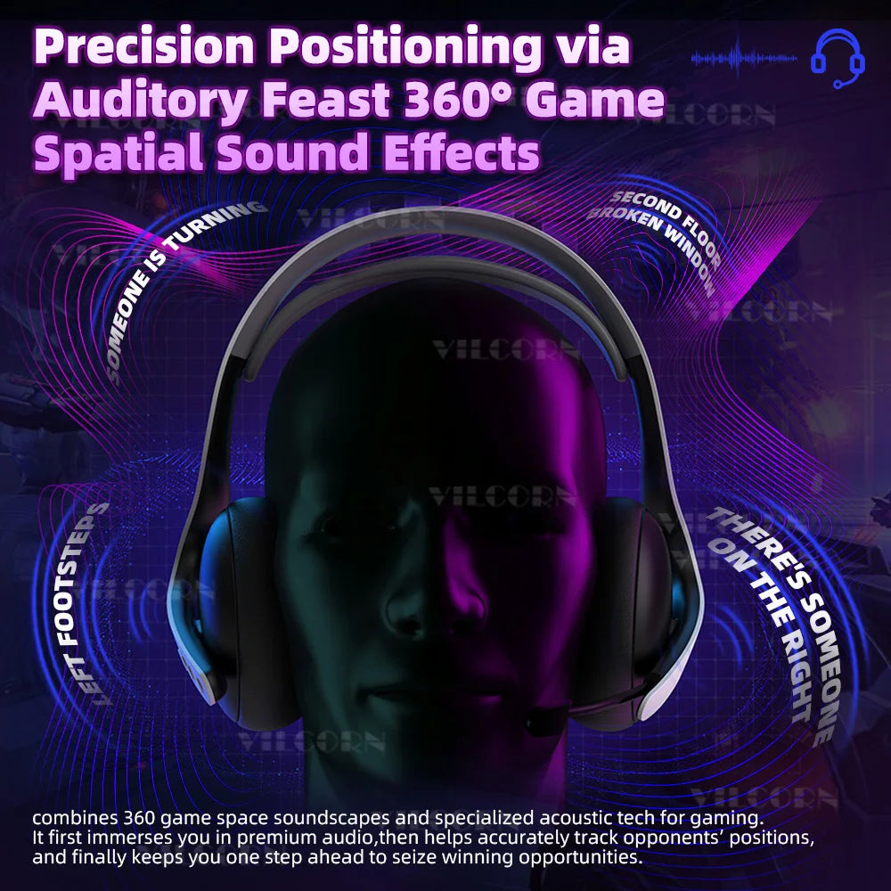 2025 Kabelloses Gaming-Headset mit Mikrofon für PS5 PS4 Switch Mobile PC E-Sport-Kopfhörer mit Geräuschunterdrückung 7.1 Surround Sound