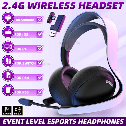 2025 Kabelloses Gaming-Headset mit Mikrofon für PS5 PS4 Switch Mobile PC E-Sport-Kopfhörer mit Geräuschunterdrückung 7.1 Surround Sound