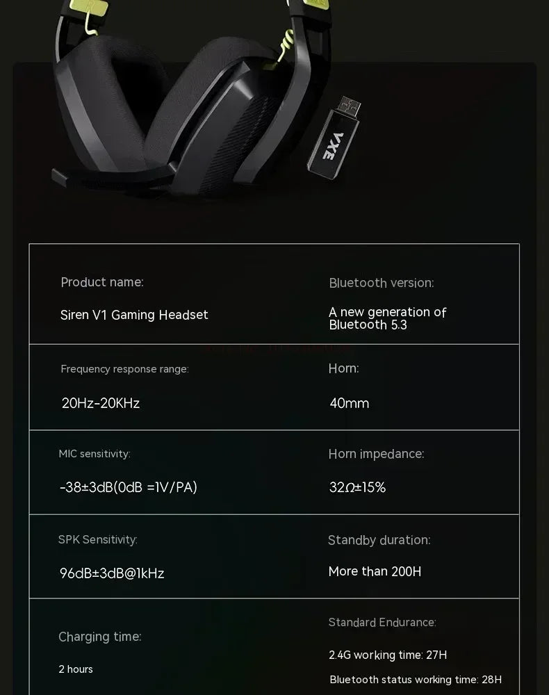 VGN VXE Siren V1 Gaming-Headset, Bluetooth 5.3/2.4g, Tri-Mode, leichter Kopfhörer, geringe Latenz, Esports, Head-Mounted-Headset, Geschenk