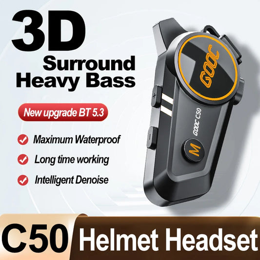 3D-Surround-Headset für Motorradhelme mit starkem Bass, Stereo-Bluetooth, Freisprecheinrichtung, IPX7-Wasserdicht mit dreifarbigem Umgebungslicht
